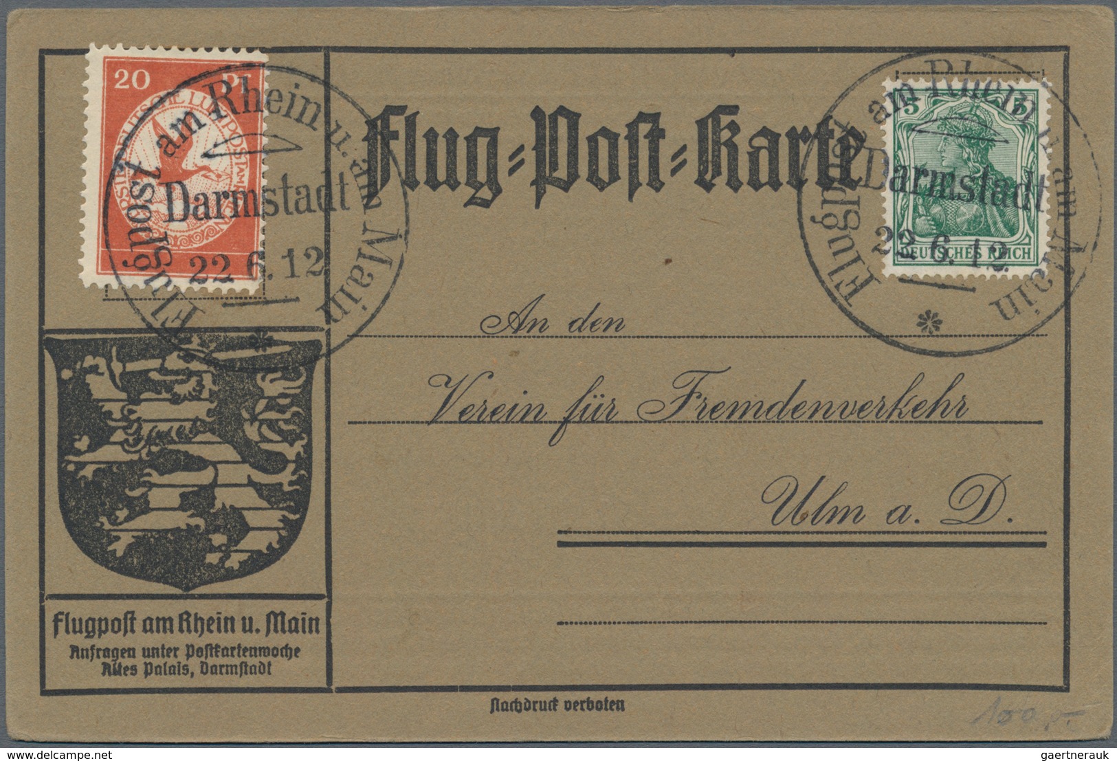 Flugpost Deutschland: 1912, Flugpost Rhein-Main, Belege-Quartett, Dabei 10 Pf Flugpostmarke Mit 10 P - Luft- Und Zeppelinpost