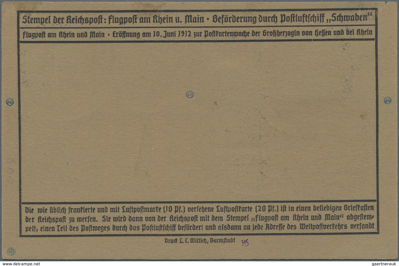 Flugpost Deutschland: 1912, Flugpost Rhein-Main, Belege-Quartett, dabei 10 Pf Flugpostmarke mit 10 P