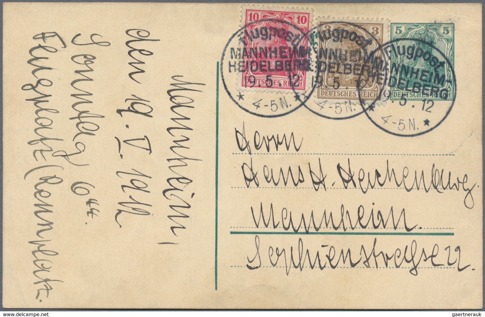 Flugpost Deutschland: 1912, "FLUGPOST MANNHEIM-HEIDELBERG" Sonderstempel Auf Ganzsachenkarte 5 Pf Ge - Airmail & Zeppelin