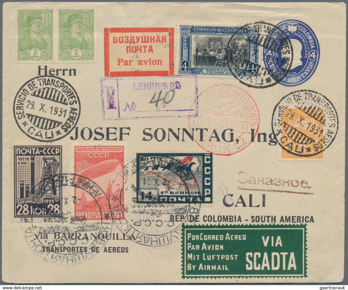 Flugpost Übersee: 1931, Uprated And Commercially Used Postal Stationery Envelope With Mixed Country - Sonstige & Ohne Zuordnung