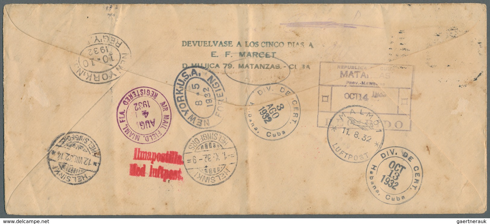 Katapult- / Schleuderflugpost: 1932, 2 Aug - 14 Oct, Catapult Flight Mail Cuba-Finland And Retour, U - Luft- Und Zeppelinpost