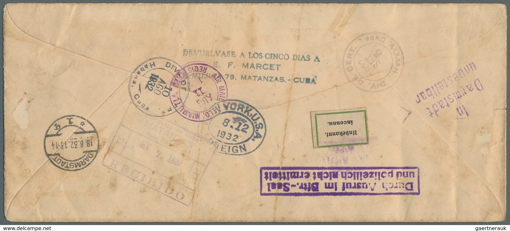 Katapult- / Schleuderflugpost: 1932, 10 Aug - 7 Sep, Catapult Flight Mail Cuba-Germany And Retour, U - Luft- Und Zeppelinpost