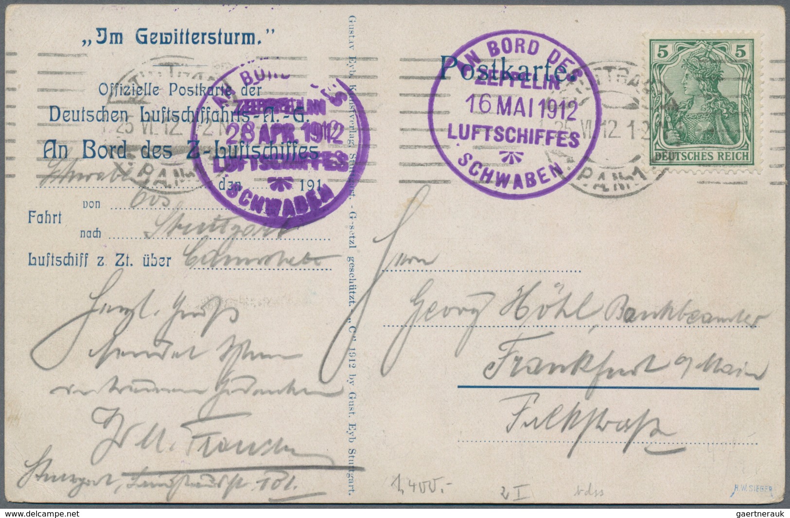 Zeppelinpost Deutschland: 1912, LZ 10 - Luftschiff 'Schwaben', Fahrt Von Oos Nach Stuttgart, Zeppeli - Airmail & Zeppelin