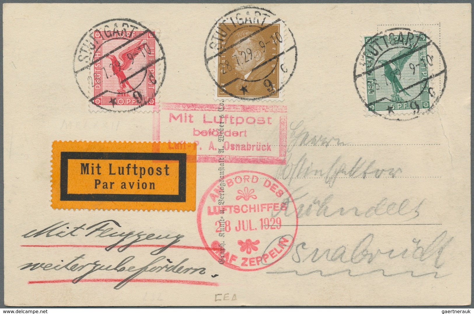 Zeppelinpost Deutschland: 1929 - Südwestdeutschland-Fahrt, Frankierte S/w-Fotokarte Mit STUTTGART 26 - Luft- Und Zeppelinpost