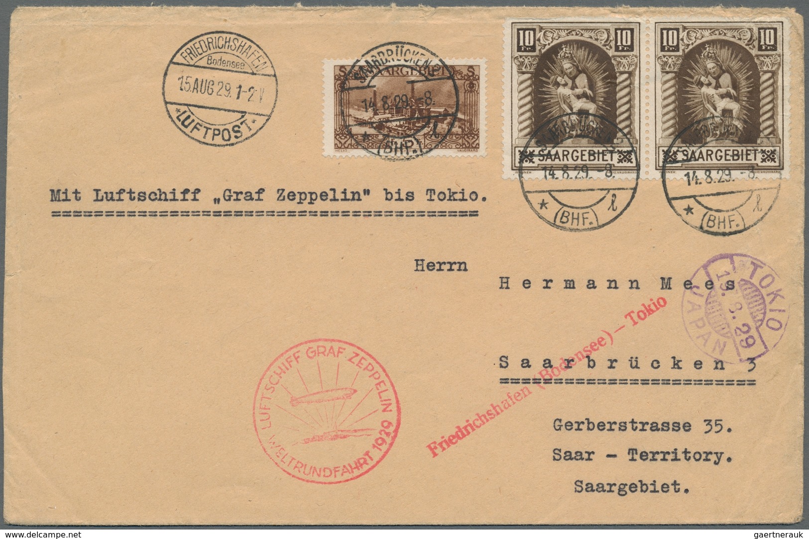 Zeppelinpost Deutschland: 1929 - Weltrundfahrt, Zuleitung Saar Auf Hochwertig Frankiertem Flugbrief - Luft- Und Zeppelinpost