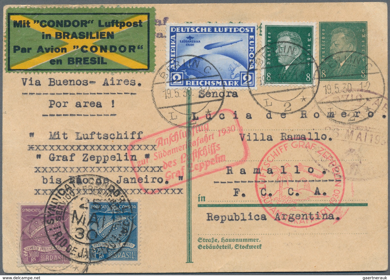 Zeppelinpost Deutschland: 1930, Südamerikafahrt, Anschlussflug Ab Berlin Bis Rio, Ganzsachenkarte Mi - Luft- Und Zeppelinpost