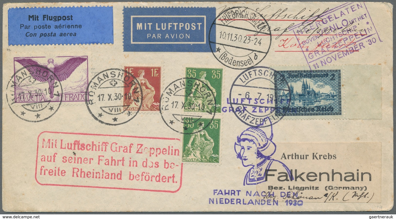 Zeppelinpost Deutschland: 1930 - Rheinlandfahrt/Rundfahrt, Bordpostbrief Mit Rs. Ankunftsstempel Von - Airmail & Zeppelin