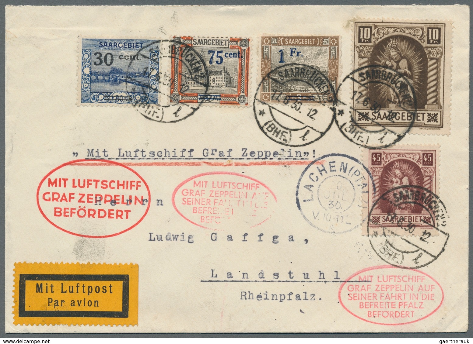 Zeppelinpost Deutschland: 1930 - Pfalzfahrt, Zuleitung Saar Mit Mehreren Bestätigungsstempeln Und Po - Airmail & Zeppelin