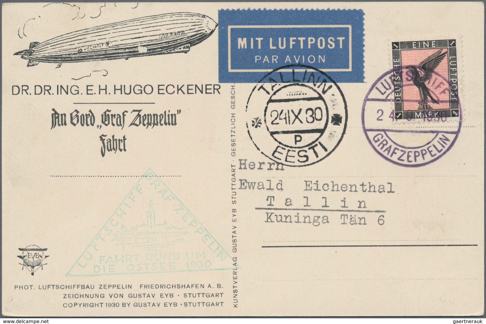 Zeppelinpost Deutschland: 1930, LZ 127, Air-mail-card With Portrait Dr. Hugo Eckener To The Trip Aro - Airmail & Zeppelin