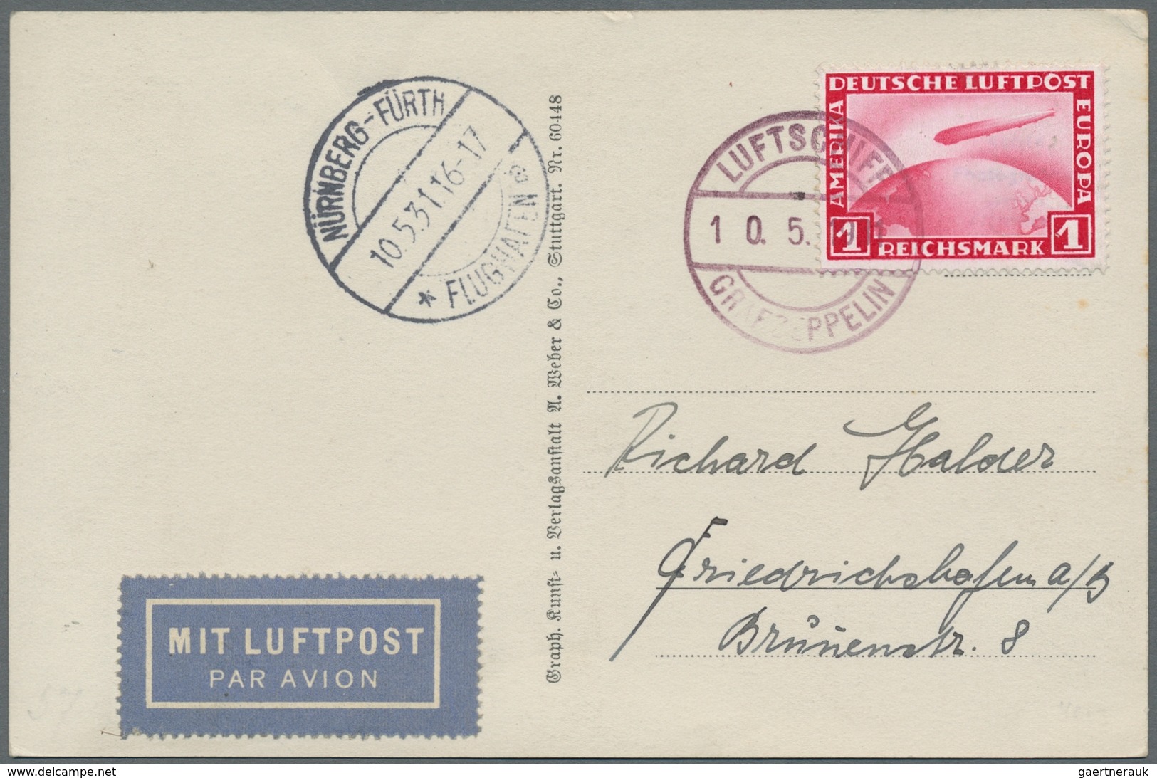 Zeppelinpost Deutschland: 1931 - Nürnberg-Friedrichshafen, S/w-Foto-Bordpostkarte Mit "1 RM Zeppelin - Luft- Und Zeppelinpost