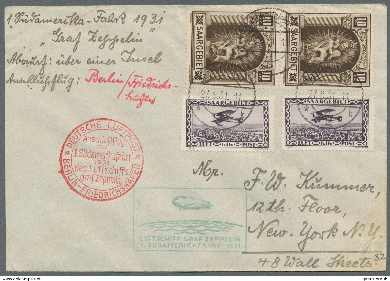Zeppelinpost Deutschland: 1931 - 1. SAF, Zuleitung Saar Zum Anschlussflug Auf Hochwertig Frankiertem - Airmail & Zeppelin