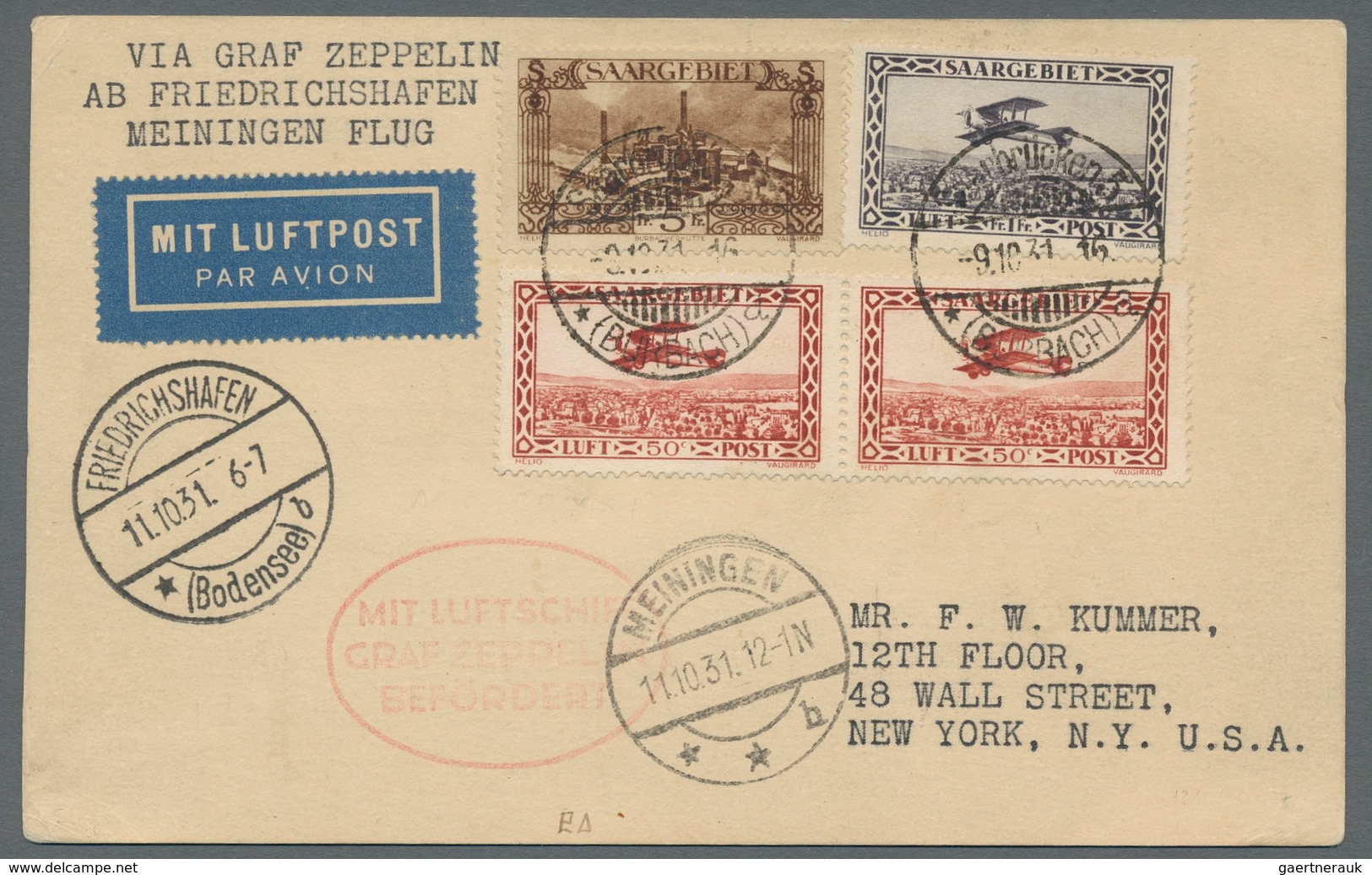 Zeppelinpost Deutschland: 1931 - Fahrt Nach Meiningen, Zuleitung Saar Auf Hochwertig Mit U.a. Mi. 10 - Airmail & Zeppelin