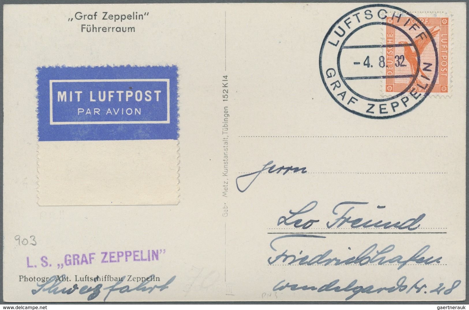 Zeppelinpost Deutschland: 1932 - Kurzfahrt In Die Schweiz, Offizielle S/w-AK "Graf Zeppelin/Führerra - Luft- Und Zeppelinpost