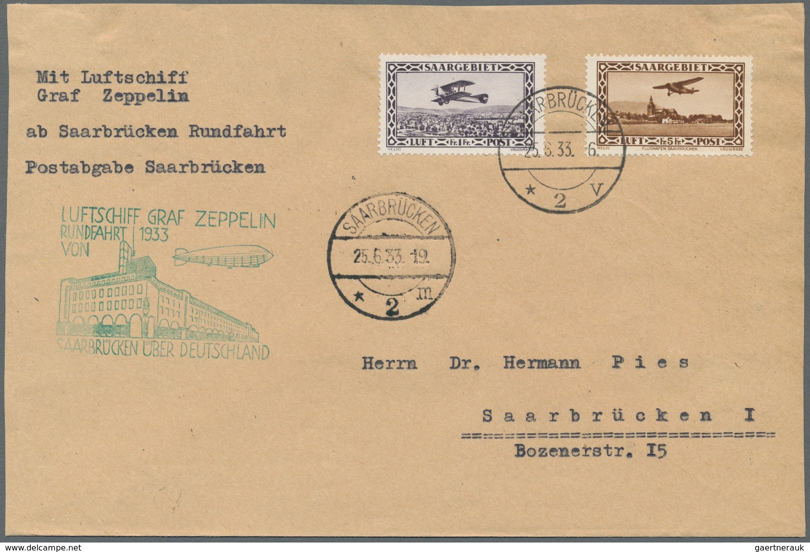 Zeppelinpost Deutschland: 1933 - Saargebietsfahrt/Rundfahrt, Zuleitung Saar Auf Brief Mit Guter Fran - Luft- Und Zeppelinpost