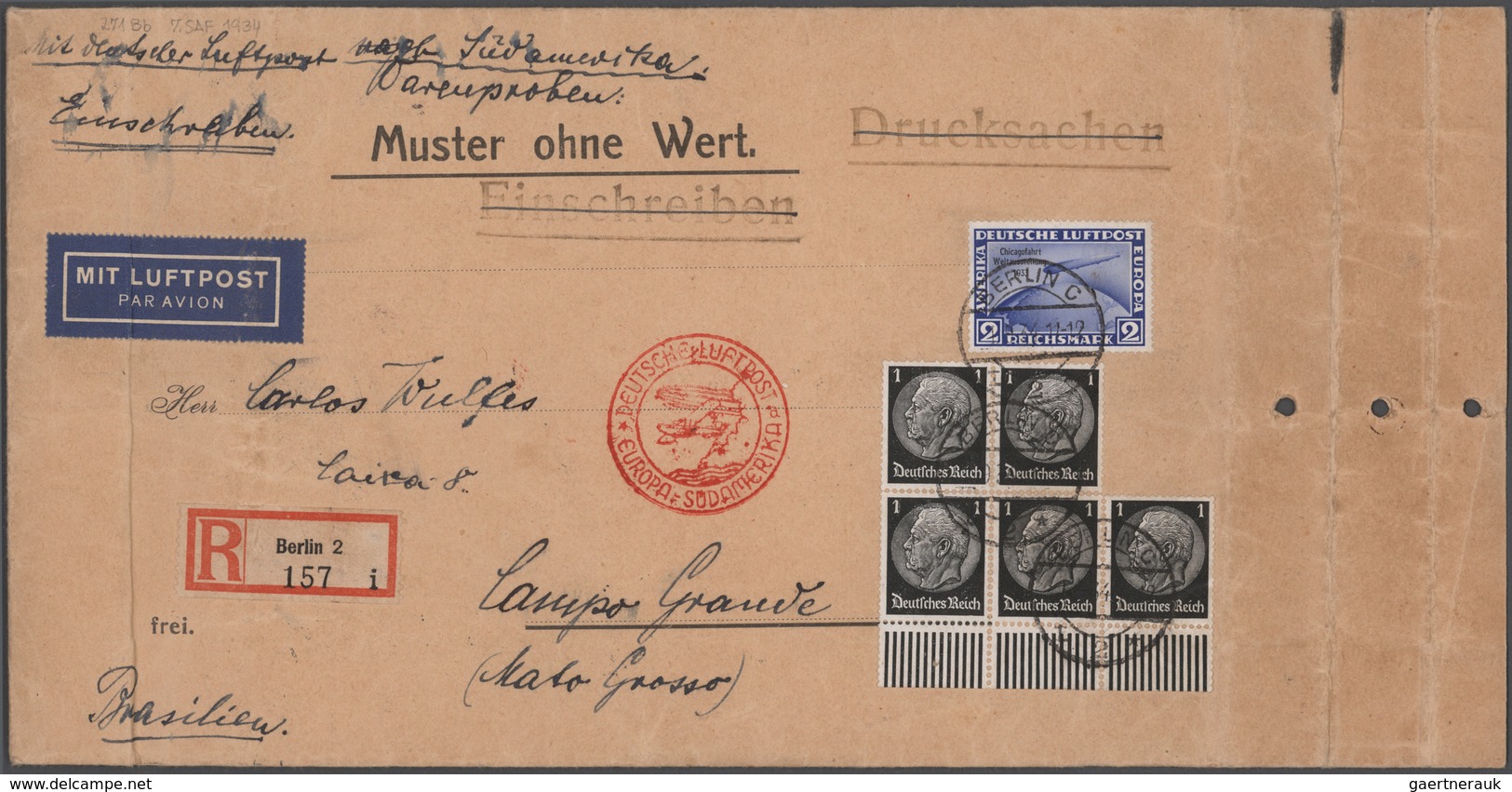 Zeppelinpost Deutschland: 1934, Block "10 Jhare Deutsche Nothilfe" Mit 2 Rm Chicagofahrt Und 5 X 1 P - Luft- Und Zeppelinpost