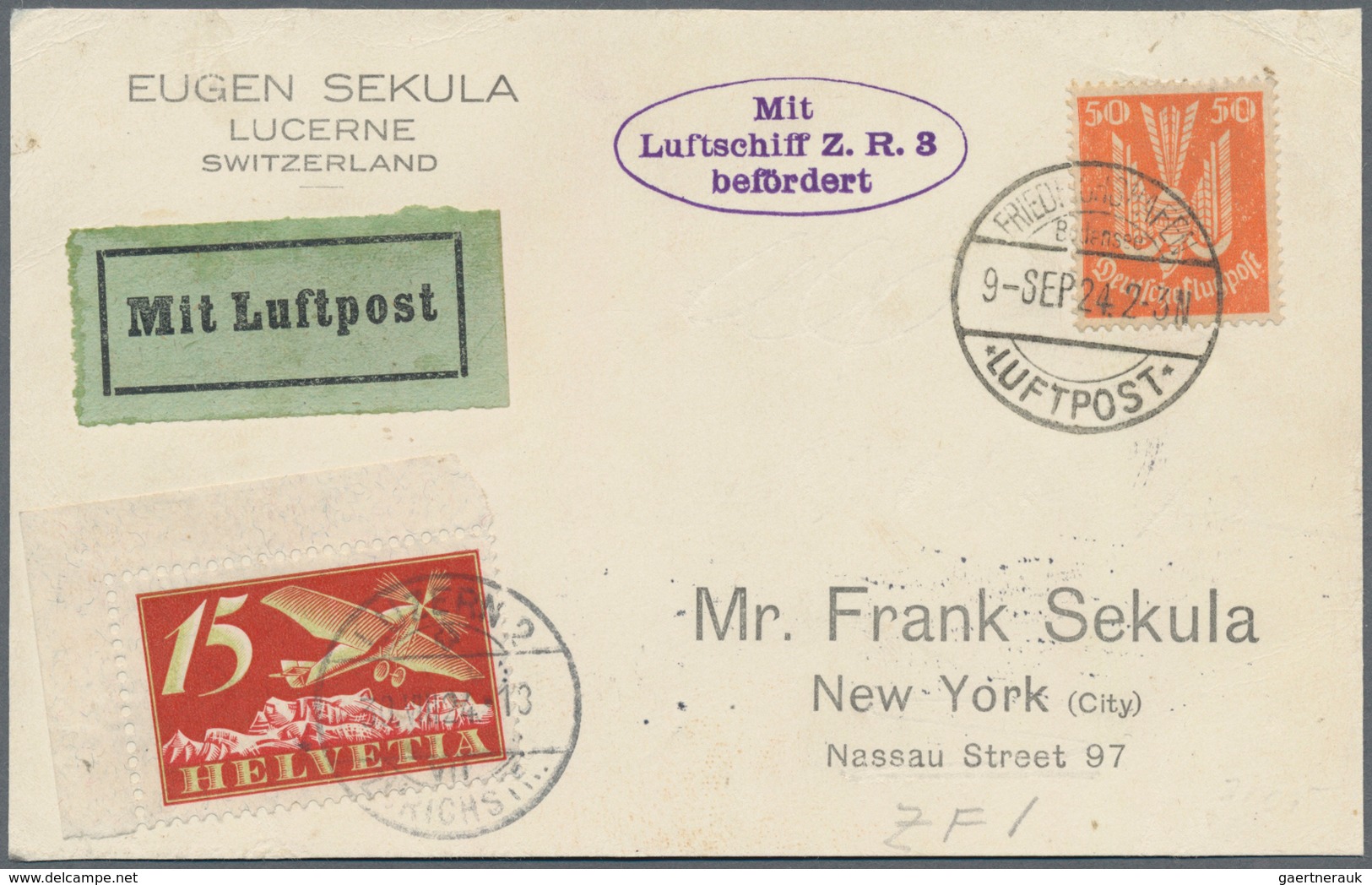 Zeppelinpost Europa: 1924. Swiss-franked Card Flown Aboard The Graf Zeppelin Airship. A Bit Worn. - Europe (Other)