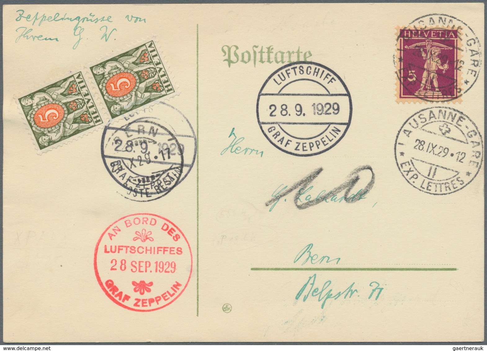 Zeppelinpost Europa: 1929. Postcard Flown On The Graf Zeppelin LZ127 Airship's 1929 Schweizfahrt / S - Europe (Other)
