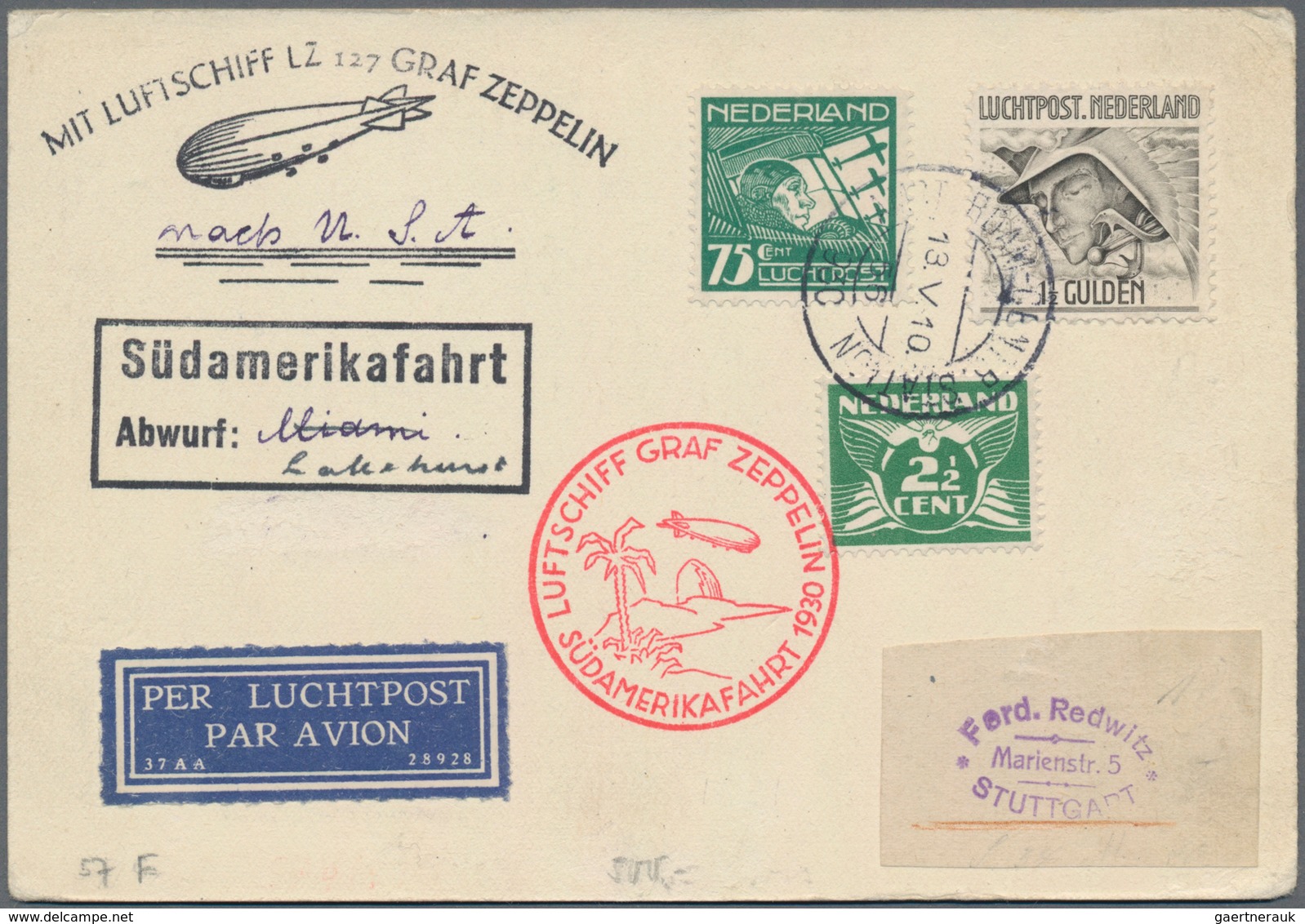 Zeppelinpost Europa: 1930, NETHERLANDS, 1. Southamerica Flight 'Graf Zeppelin', Netherland Post 2 1/ - Europe (Other)