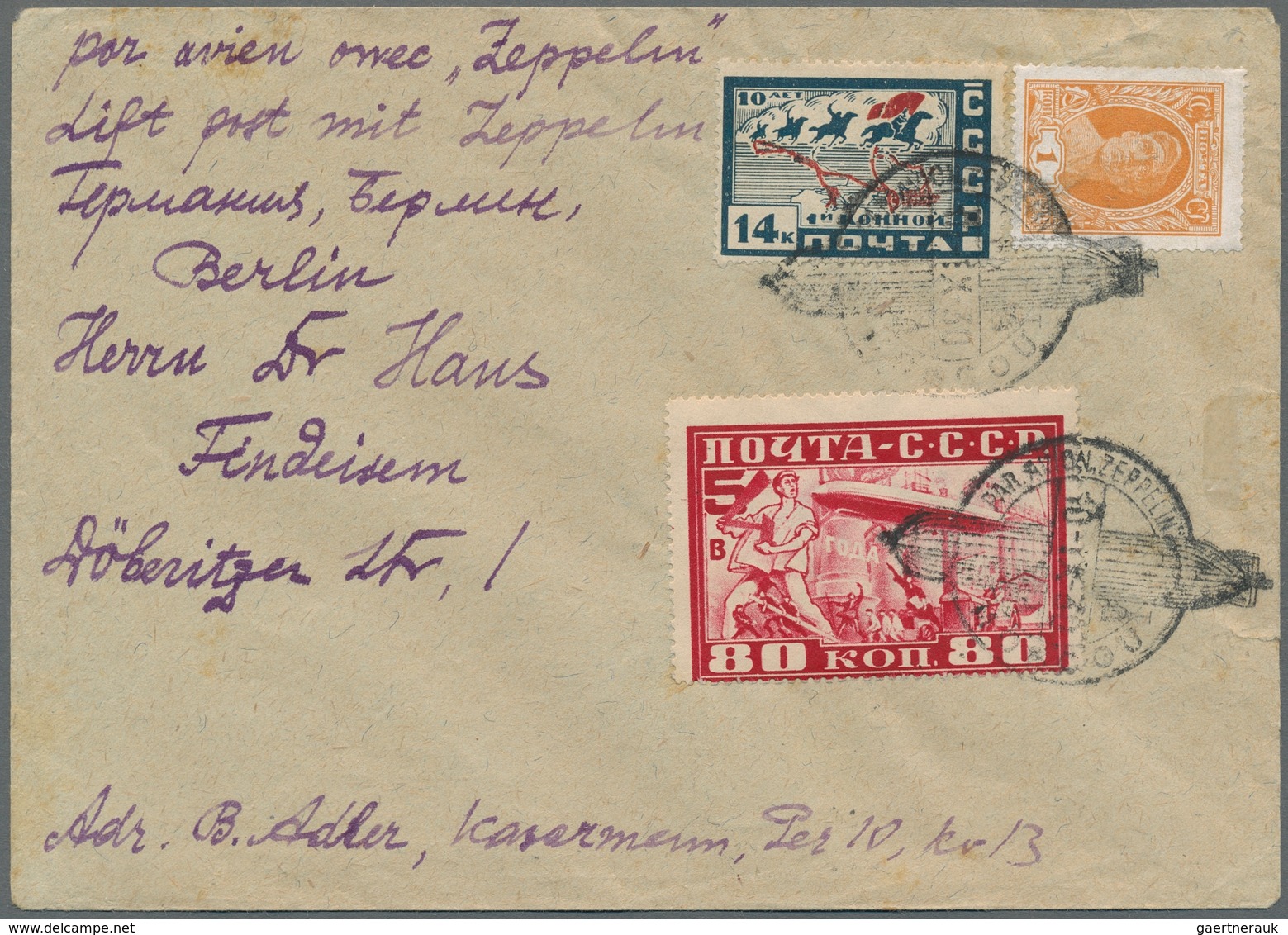 Zeppelinpost Europa: 1930 - Russlandfahrt/Rückfahrt, Mit "80 Kop. Zeppelin" Und Zusatzfrankatur Fran - Europe (Other)