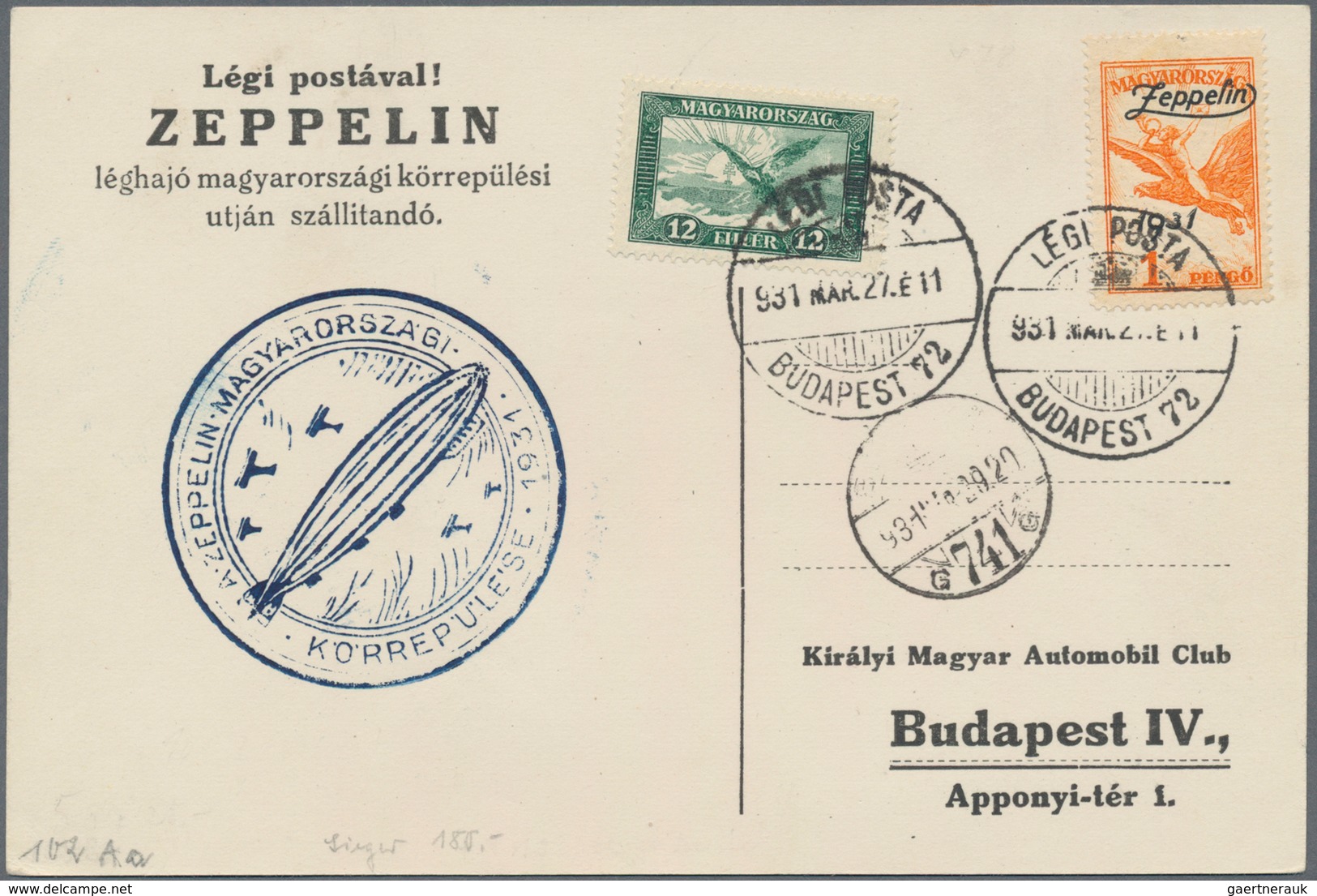 Zeppelinpost Europa: 1931, Hungary Flight, Hungarian Post With 2 Budapest Circuit Flight Cover Resp. - Europe (Other)