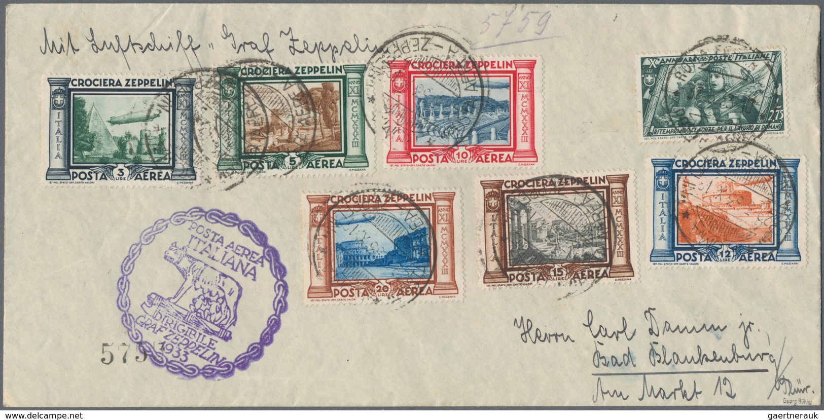 Zeppelinpost Europa: Italienfahrt 1933, Italienische Post, Rückfahrt, Vollständiger Satz Von 6 Werte - Europe (Other)