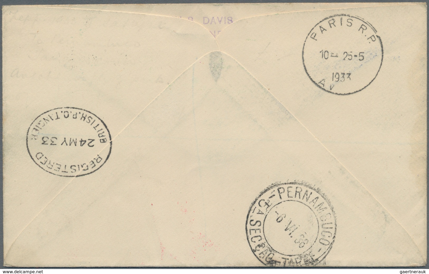 Zeppelinpost Europa: 1933. Registered Cover From Morocco Agencies (British) To Recife On The Graf Ze - Europe (Other)