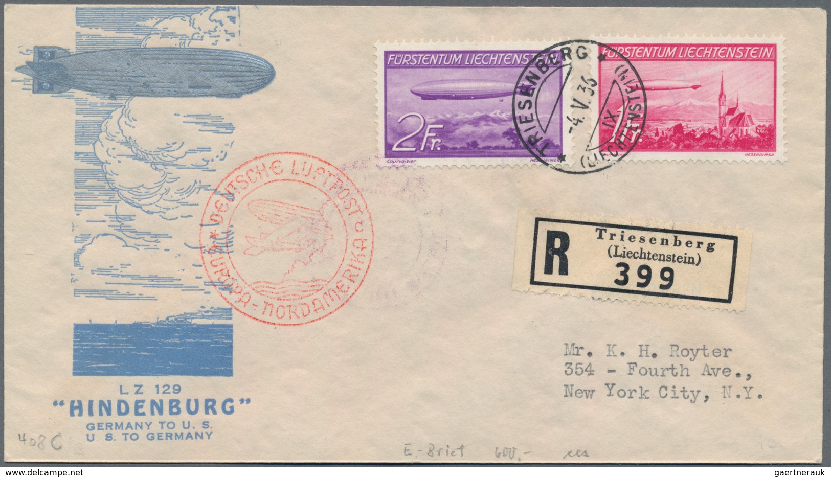 Zeppelinpost Europa: 1936, LIECHTENSTEIN, 1. Northamerica Flight 'Hindenburg', Liechtenstein Post 1 - Europe (Other)