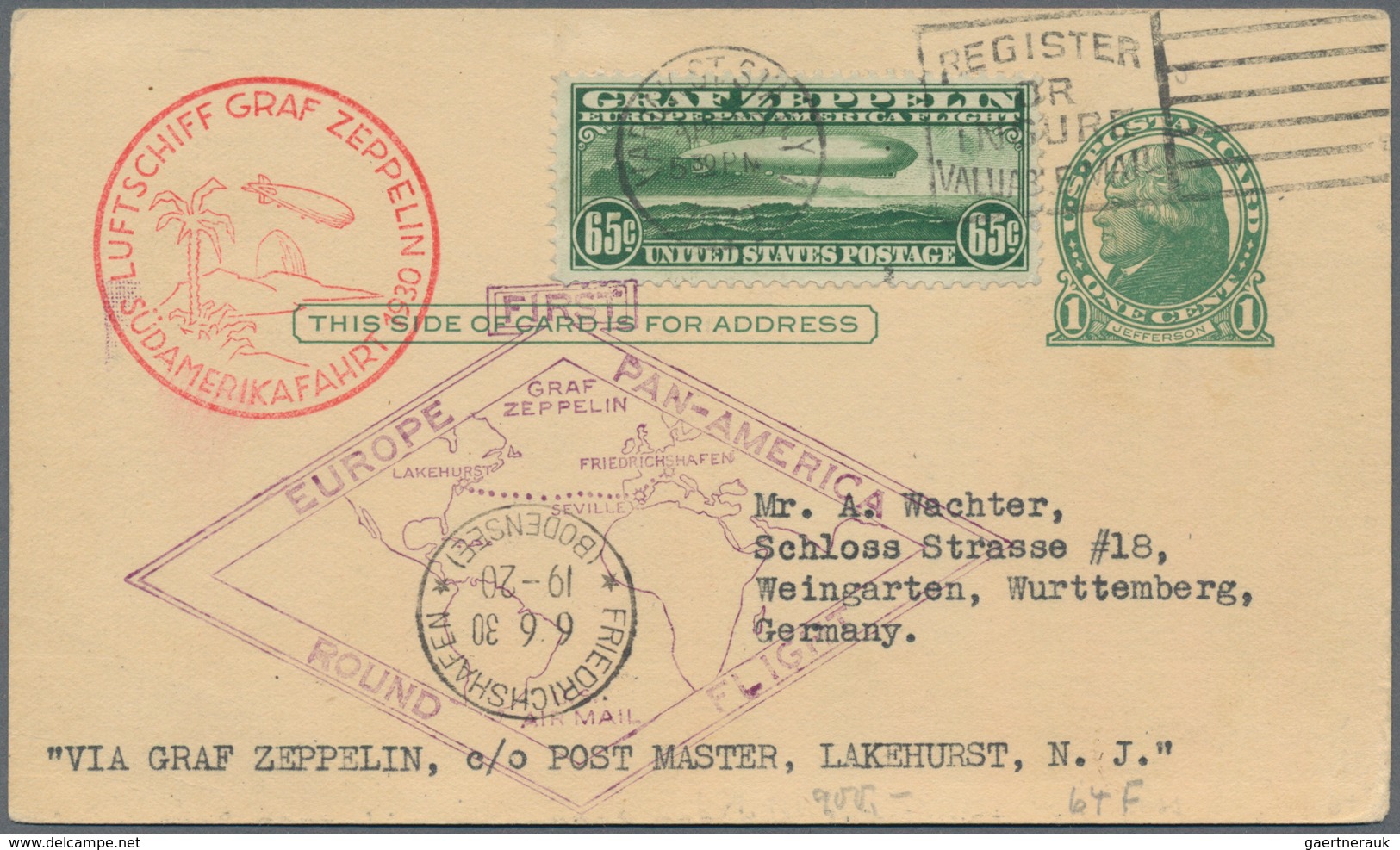Zeppelinpost Übersee: 1930, USA, Southamerica Flight With 'Graf Zeppelin', American Post 65 C. Green - Zeppeline