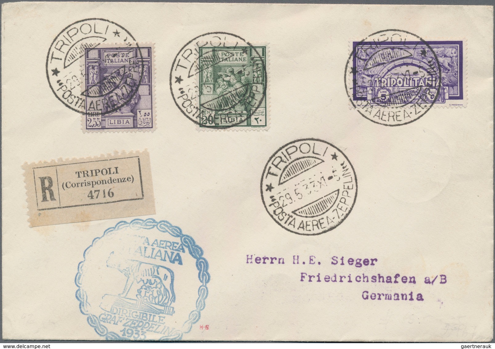 Zeppelinpost Übersee: 1933, Trip To Italy, Tripolitania Airmail 5l. Violet In Combination With Libya - Zeppelins