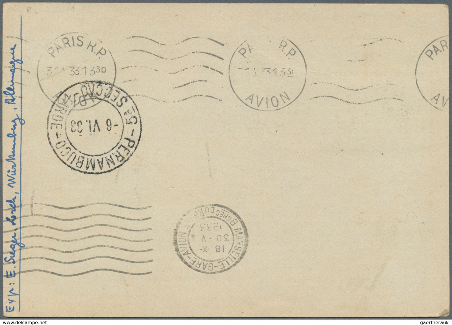 Zeppelinpost Übersee: 1933. Registered Tunisie / Tunis Postcard Routed Through Marseille And Paris T - Zeppeline
