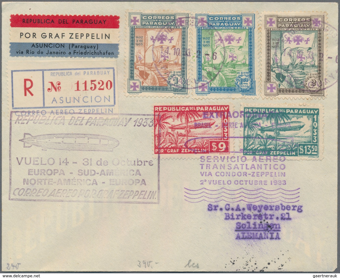 Zeppelinpost Übersee: 1933, PARAGUAY, Chicago Flight With 'Graf Zeppelin', Paraguayan Post 9 And 13, - Zeppelins