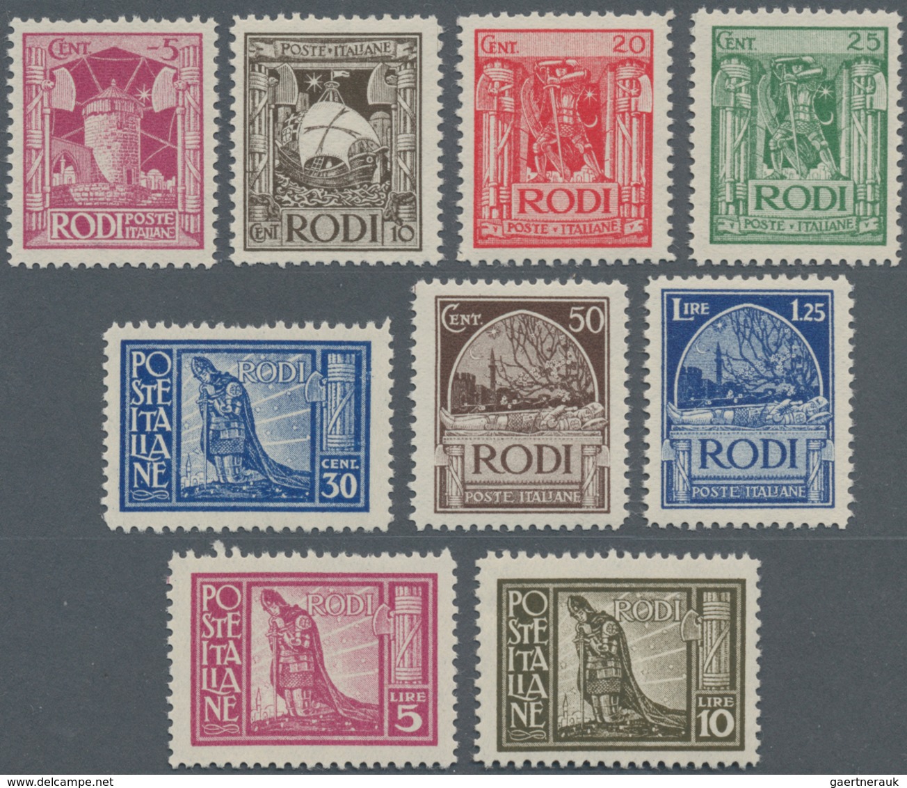 Ägäische Inseln: 1929, Italian Occupation, Complete Set Of Nine Stamps Definitive Issue 5 Cent - 10 - Aegean