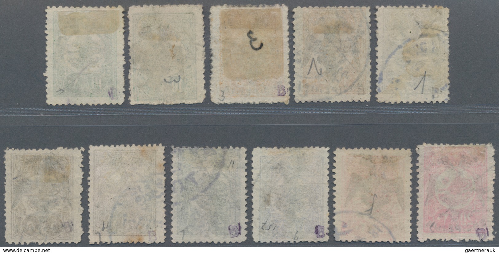Albanien: 1913, Turkish Stamps Handstamped With Double-headed Eagle And 'SHQIPËNIA' 11 Stamps Incl. - Albania