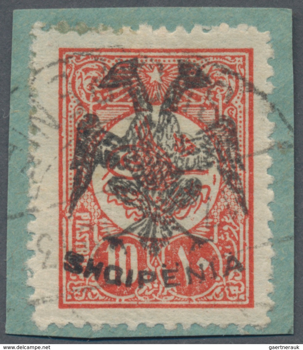 Albanien: 1913, Double Headed Eagle Overprints, 15pi. Vermillion Used On Piece Neatly Cancelled, Sig - Albania