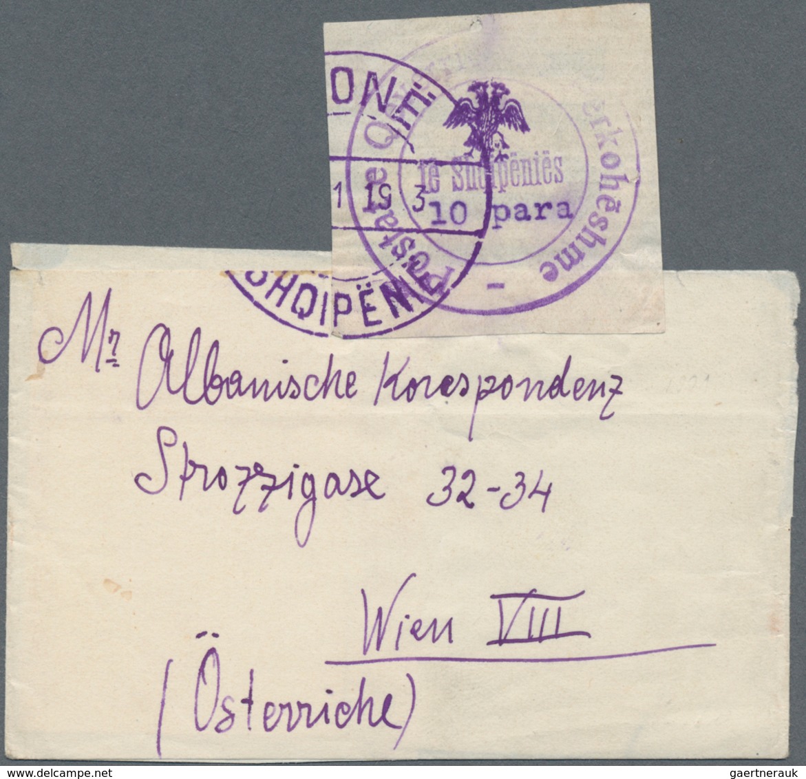 Albanien: 1913, 10 Pa Violet 'handstamp Issue', Single Franking On Wrapper From (VL)ONE, (..)11.1913 - Albania