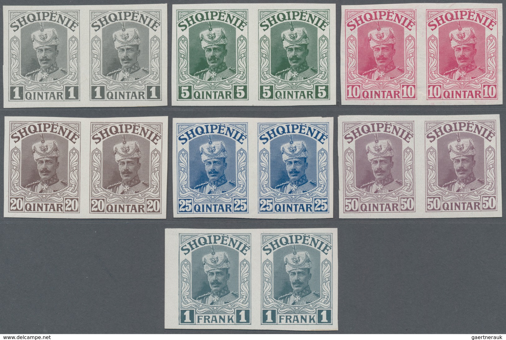 Albanien: 1914, Prince William Of Wied, 1q.-1fr., Complete Set Of Seven Values In Imperforated Proof - Albania