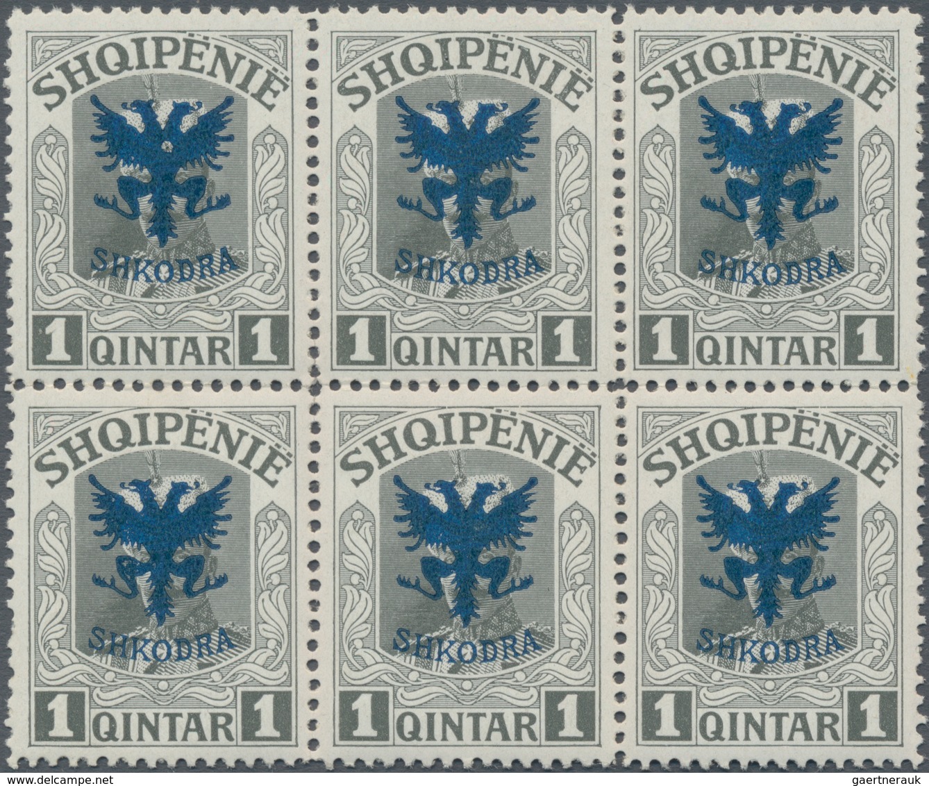 Albanien: 1920, Prince William Of Wied 1q. Grey With Blue Opt. 'SHKODRA' Block Of Six, Mint Never Hi - Albania
