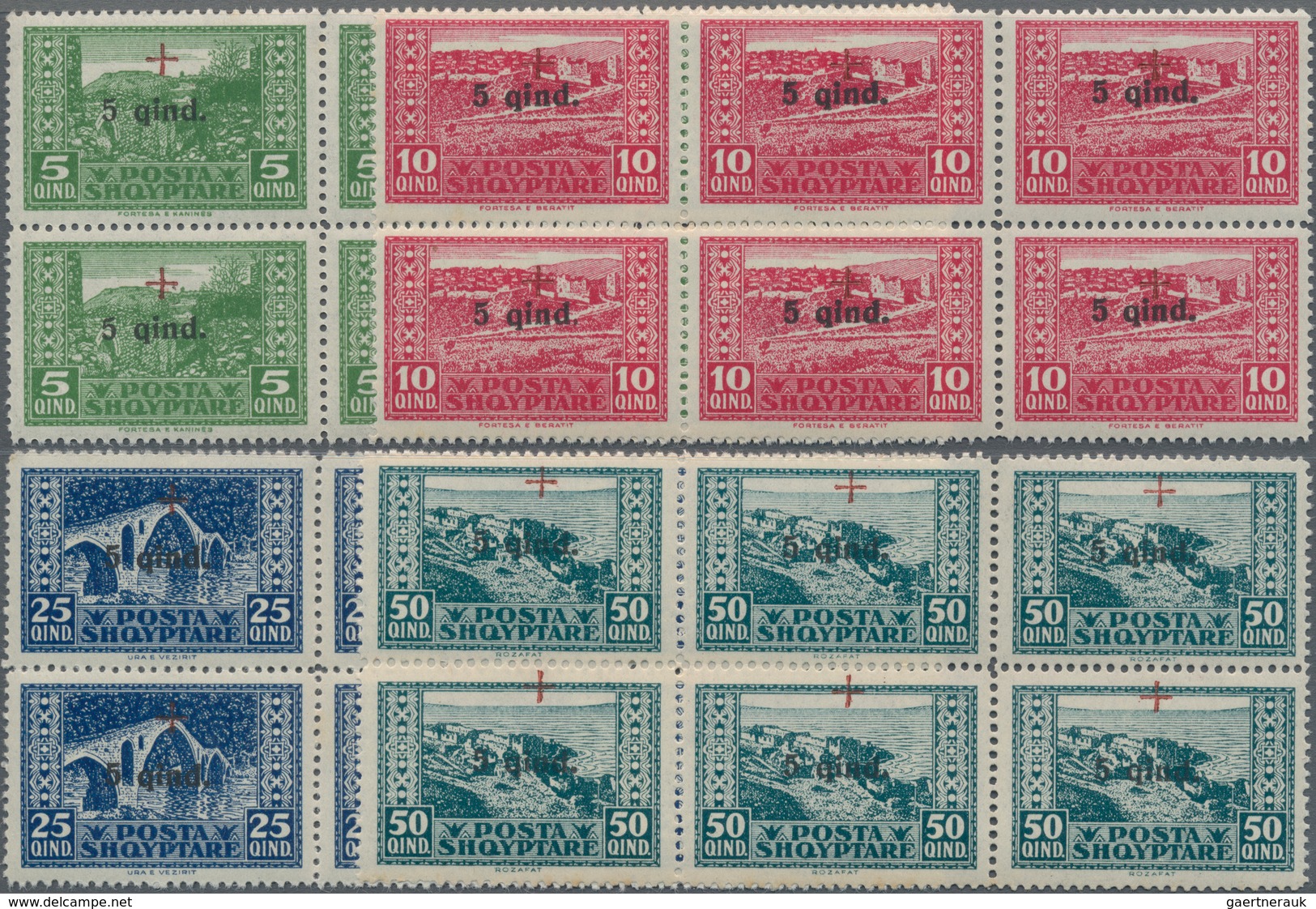 Albanien: 1924, RED CROSS (I) Complete Set Of Four With Red And Black Opt. In Blocks Of Six, Mint Ne - Albania