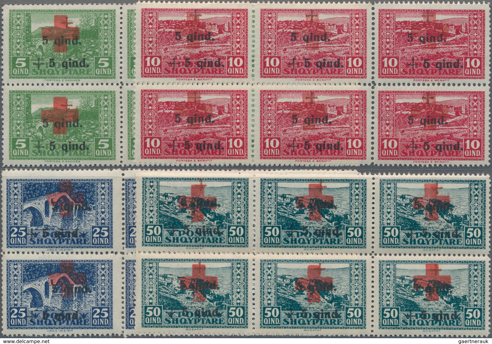 Albanien: 1924, RED CROSS (II) Complete Set Of Four With Red And Black Opt. And Additional Large Red - Albania