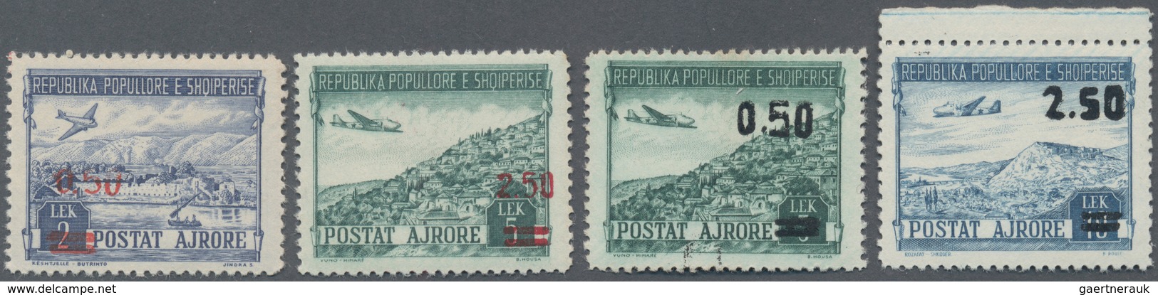 Albanien: 1952/1953, Airmails Overprints, Four Values Complete, Mint Never Hinged. Mi. 650,- €+. - Albanië