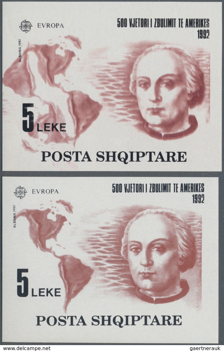 Albanien: 1992 "Columbus" Miniature Sheet 5l. Showing Variety "AMERICA PRINTED DOUBLE, One Inverted" - Albania