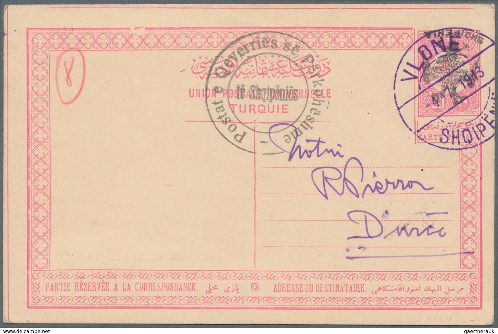 Albanien - Ganzsachen: 1913, 20 Pa Red On Buff Postal Stationery Card With INVERTED Black Ovp SHQIPE - Albanien