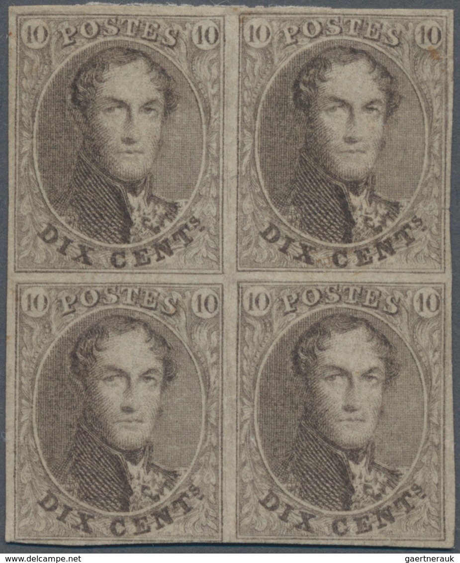 Belgien: 1861 'King Leopold I.' 10c. Brown, Large Medallion, BLOCK OF FOUR From Plate I, Sheet Pos. - Other & Unclassified