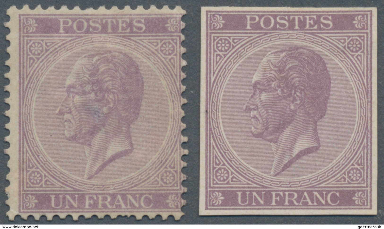 Belgien: 1865 'King Leopold I.' 1fr. Pale Violet, Perf 14¼, Unused Without Gum, With A Central Thin - Other & Unclassified