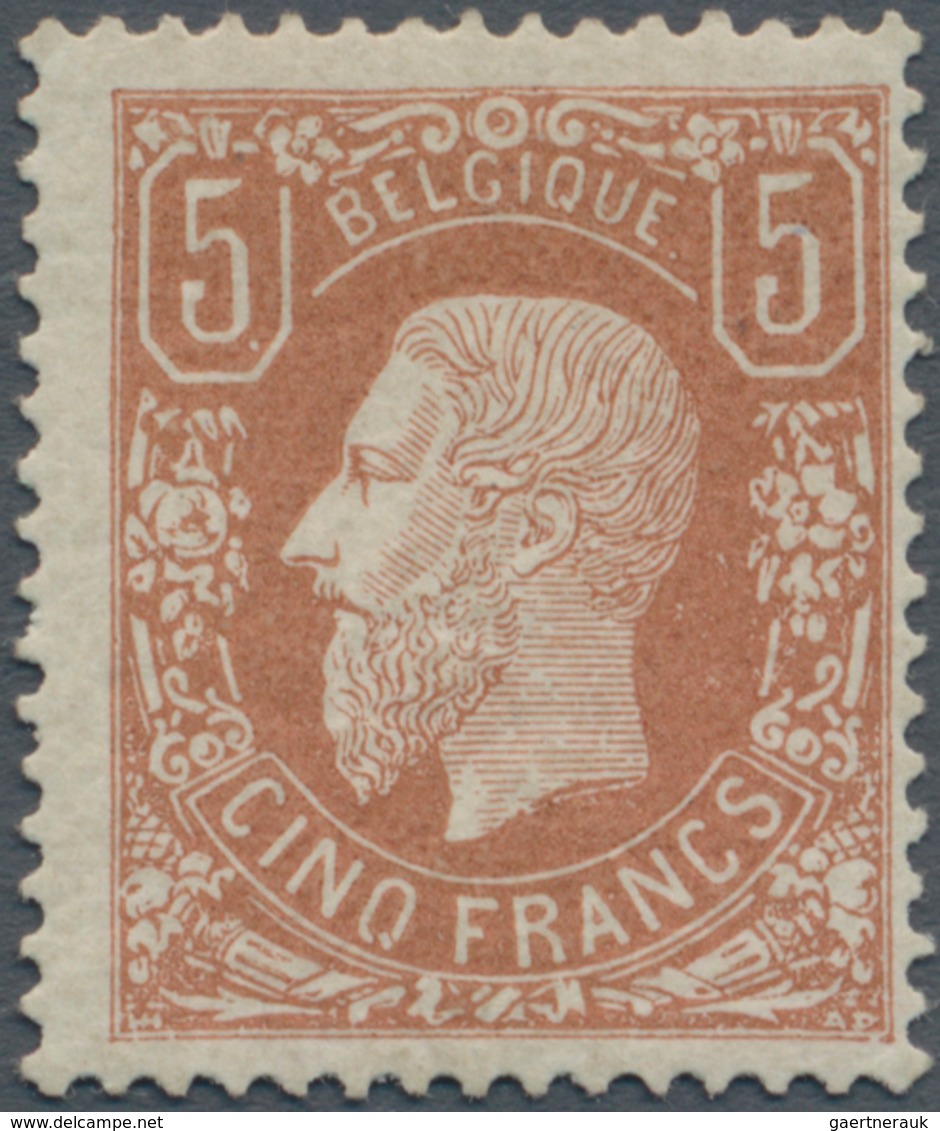 Belgien: 1878 'King Leopold II.' 5fr. Yellow-brown, Mint With Hinge Marks On Large Part Original Gum - Other & Unclassified