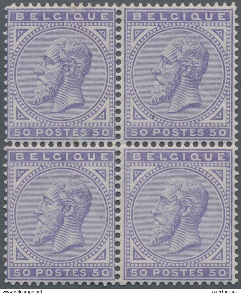 Belgien: 1883 'King Leopold II.' 50c. Violet, Block Of Four, MINT NEVER HINGED, Fresh And Very Fine. - Otros & Sin Clasificación