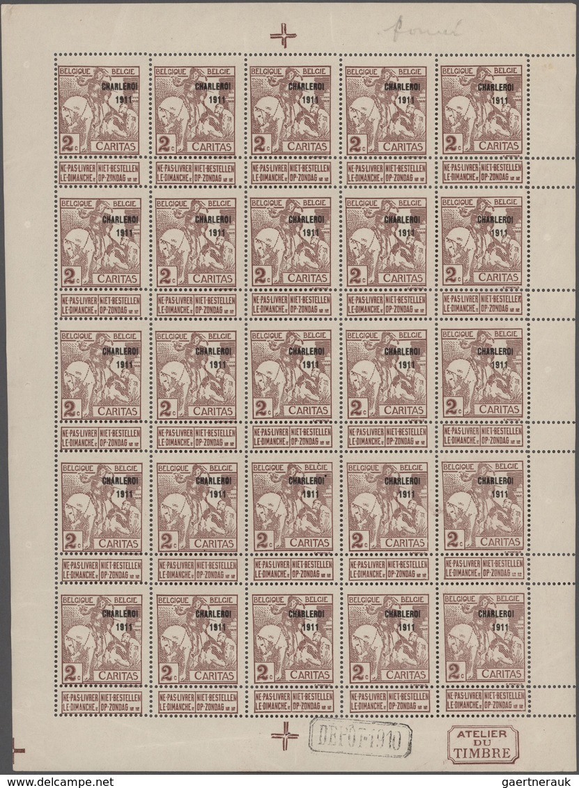 Belgien: 1911 'Charleroi Exhibtion' 2c. (+2c.) Lilac-brown COMPLETE SHEET Of 25, With Boxed "DEPÔT-1 - Other & Unclassified
