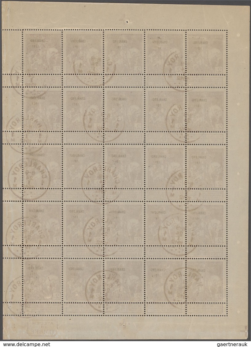 Belgien: 1911, Caritas Issue (type Lemaire) 2c. Brown-lilac With Opt. 'CHARLEROI 1911' Complete Shee - Other & Unclassified