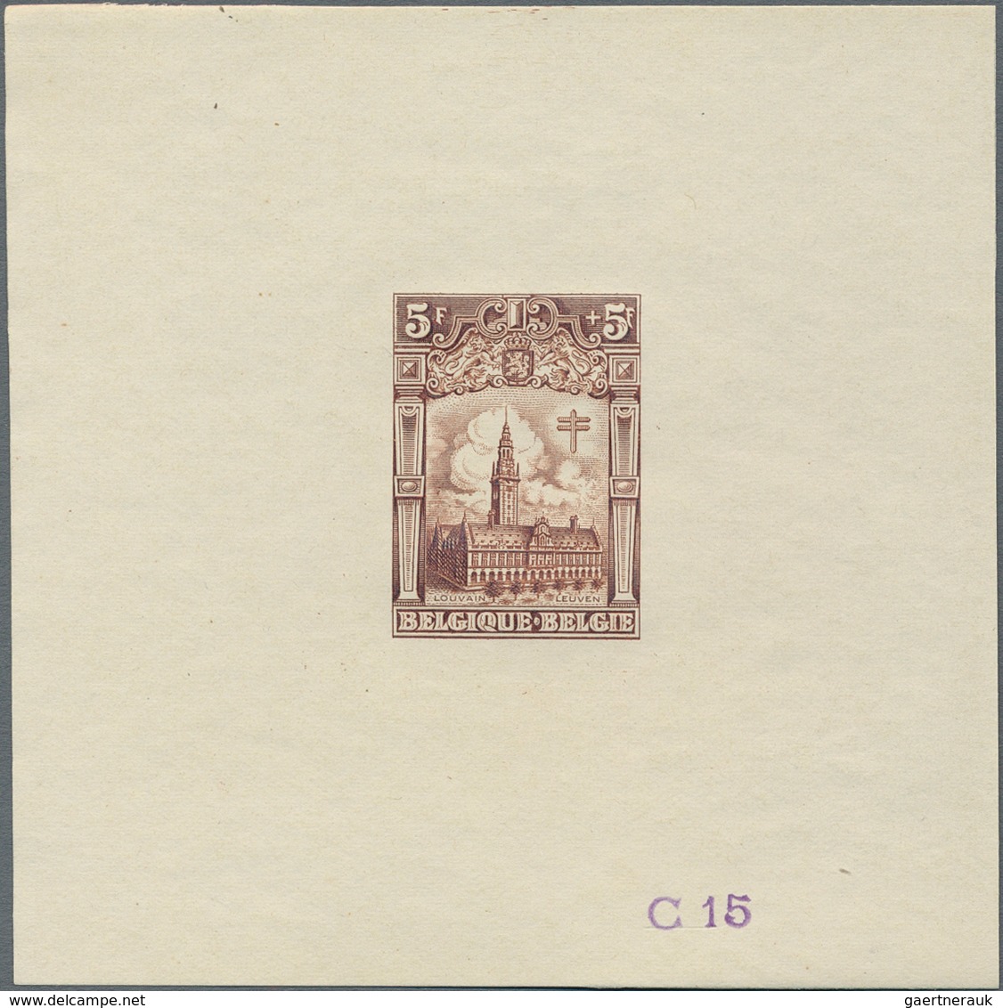 Belgien: 1928, Tuberculosis Fighting, 5fr.+5fr. "Leuven University", set of 20 epreuves in different