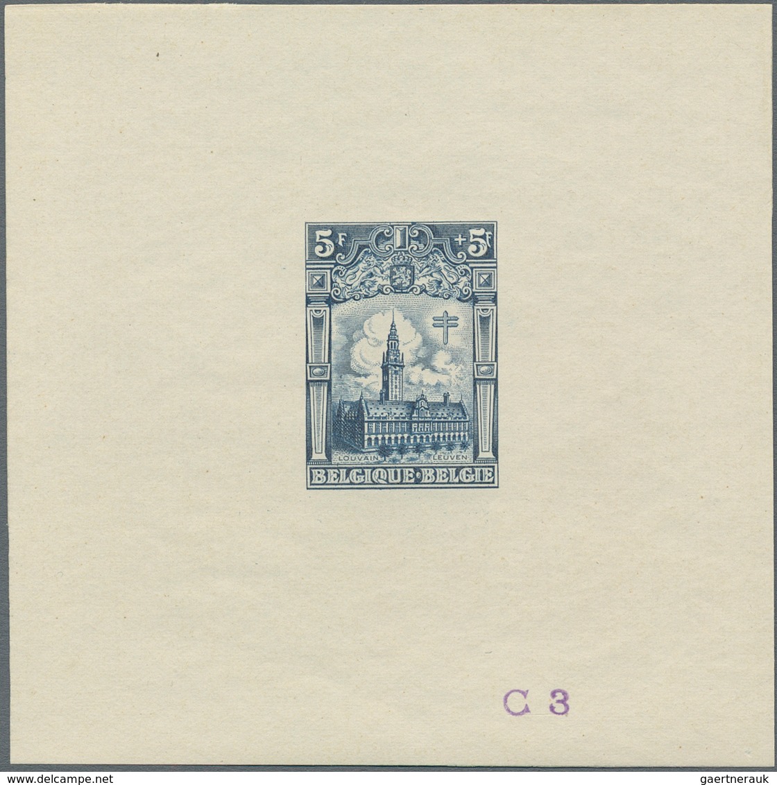 Belgien: 1928, Tuberculosis Fighting, 5fr.+5fr. "Leuven University", set of 20 epreuves in different